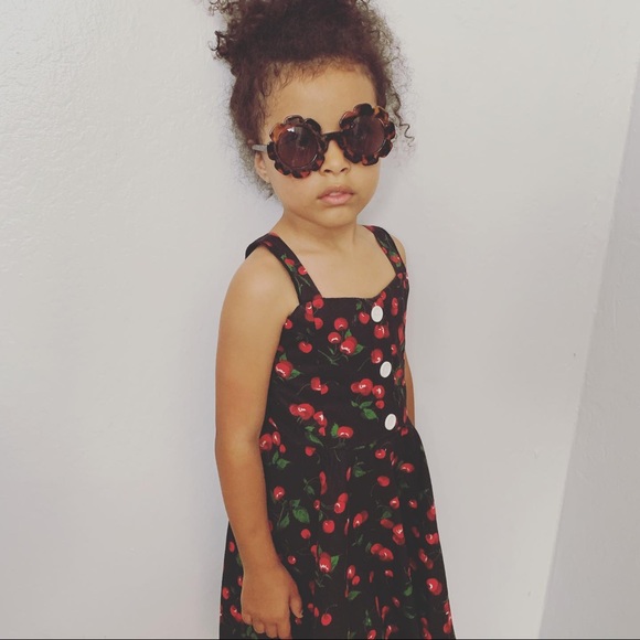 Girls cherry summer dress black size small - Picture 1 of 3